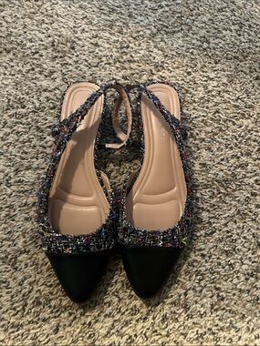BCBGeneration Black Pointed Toe Tweed Slingback Flats